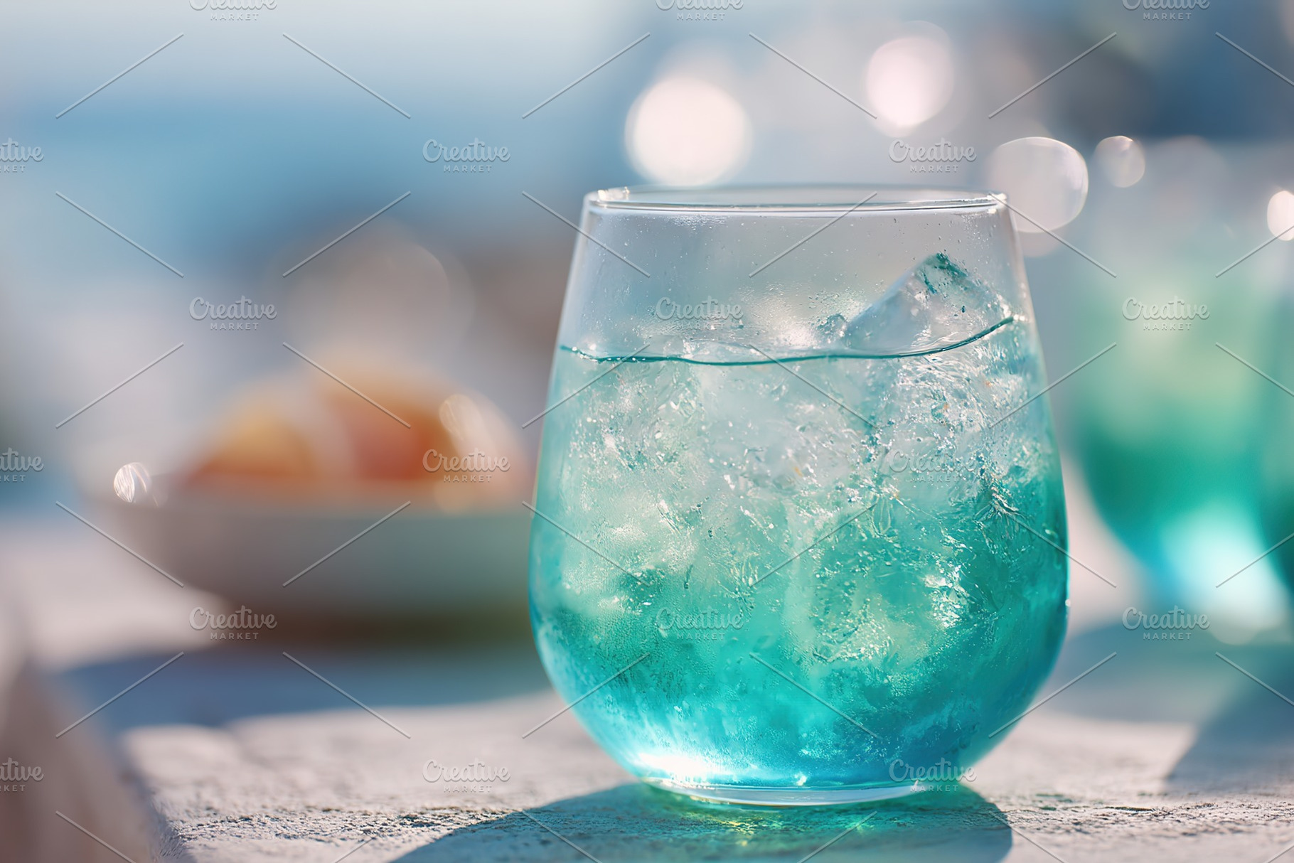 Refreshing blue drink with ice in a sunny setting, a Food & Drink Photo by AlyaAnd