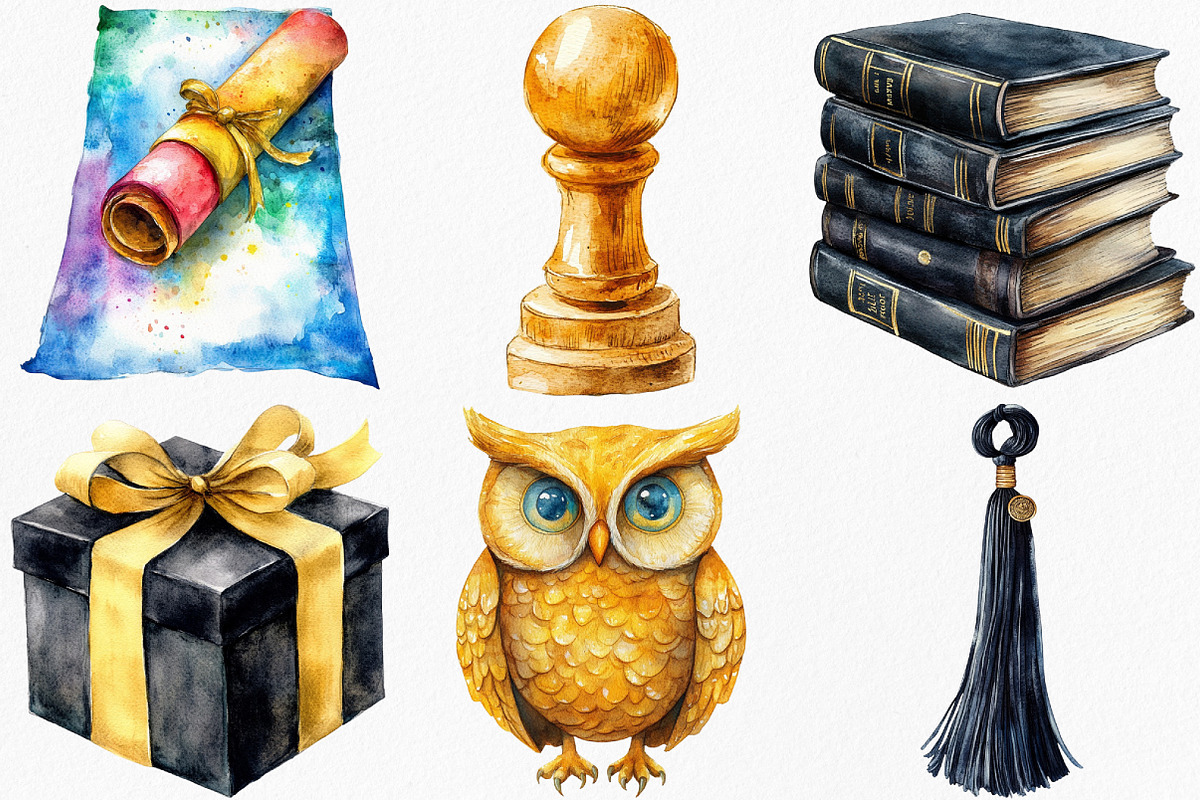 Black & Gold Graduation Day Clipart, an Illustration by Canvas Craft (Photo 3 of 7)