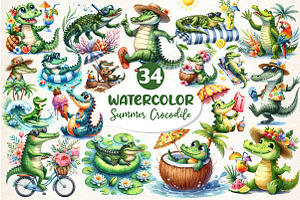 Summer Crocodile Clipart PNG, an Illustration by Dream Creation