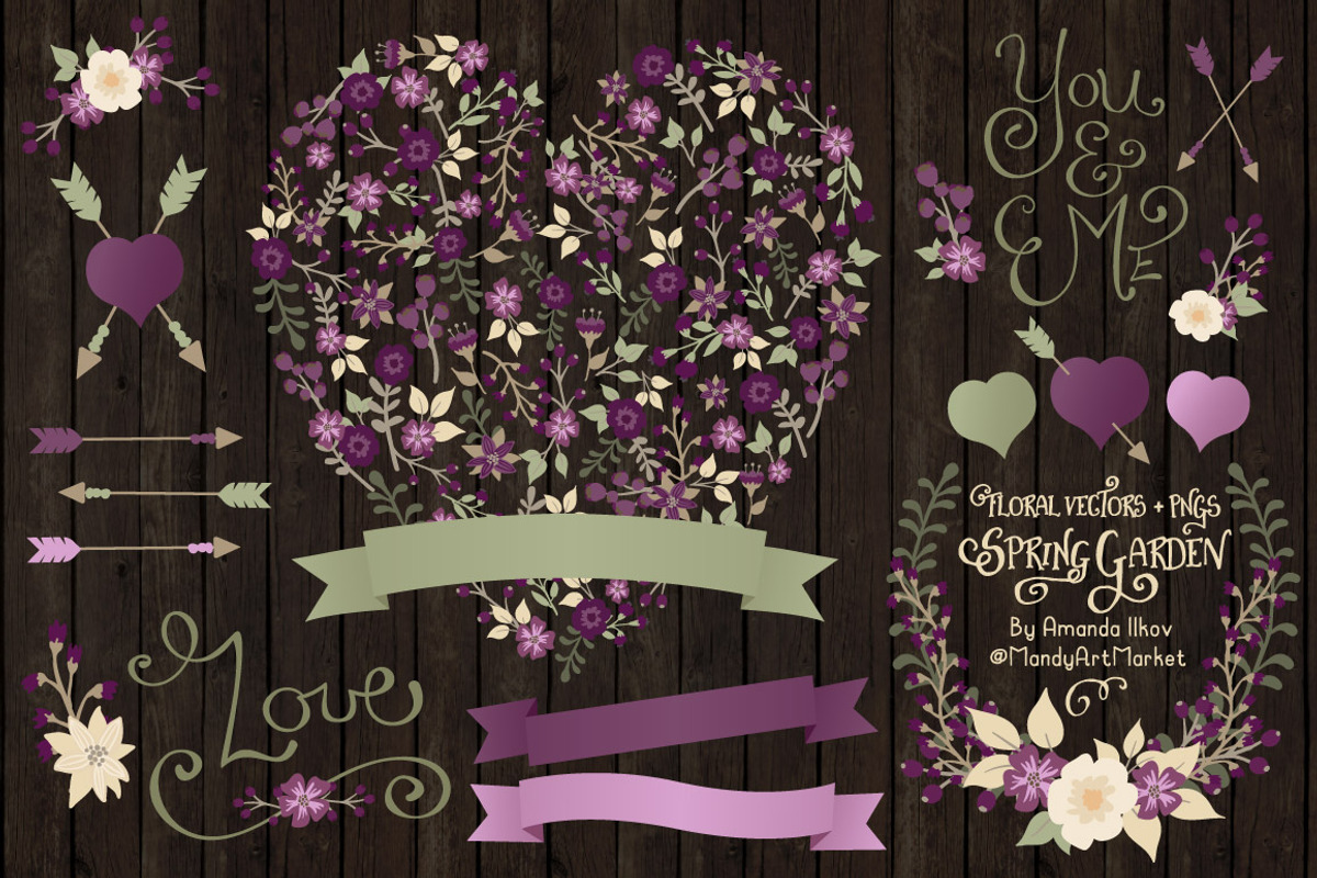 Plum Floral Heart & Banner Vectors, an Illustration by Amanda Ilkov (Photo 2 of 4)