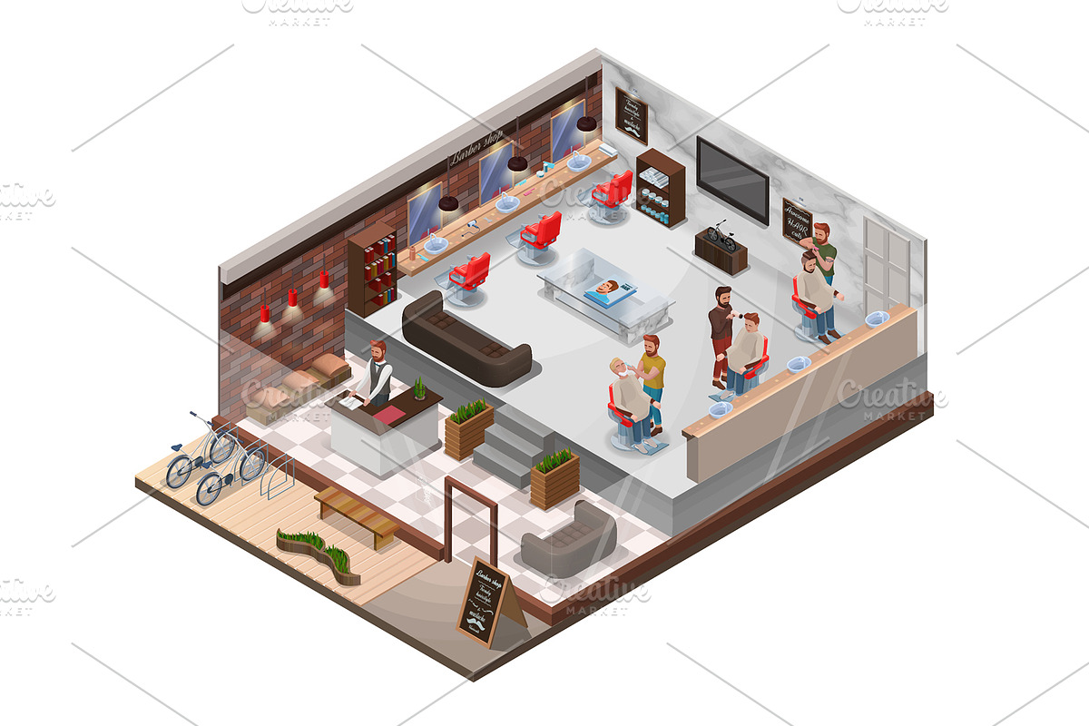 Barbershop isometric constructor, a Graphic by Nadine's illustrations (Photo 2 of 6)