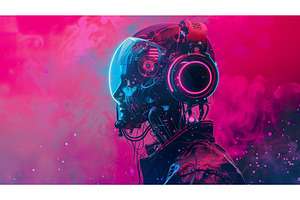 Futuristic Cyborg Headset with Neon, a Technology Illustration by Lermont51