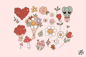 Groovy Retro Valentine - Clipart Set