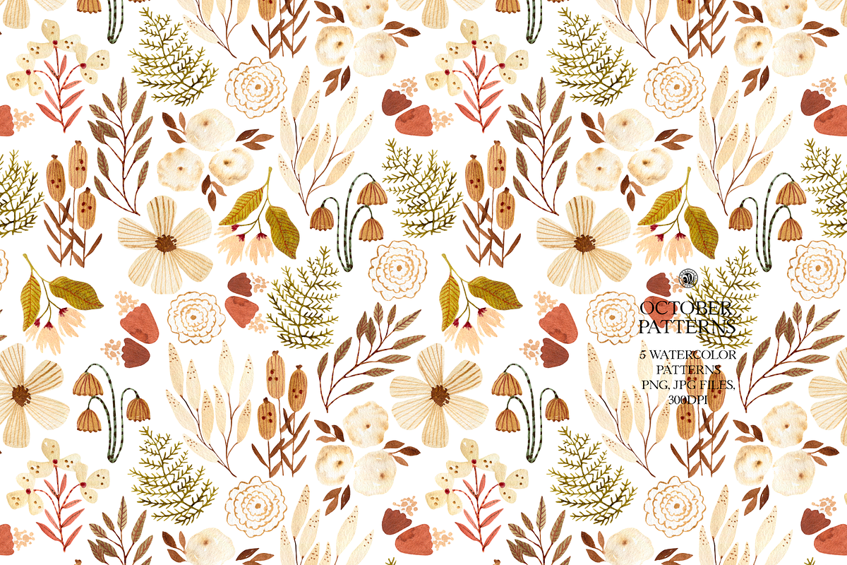 October Watercolor Patterns Set, a Pattern Graphic by Webvilla Studio (Photo 3 of 10)