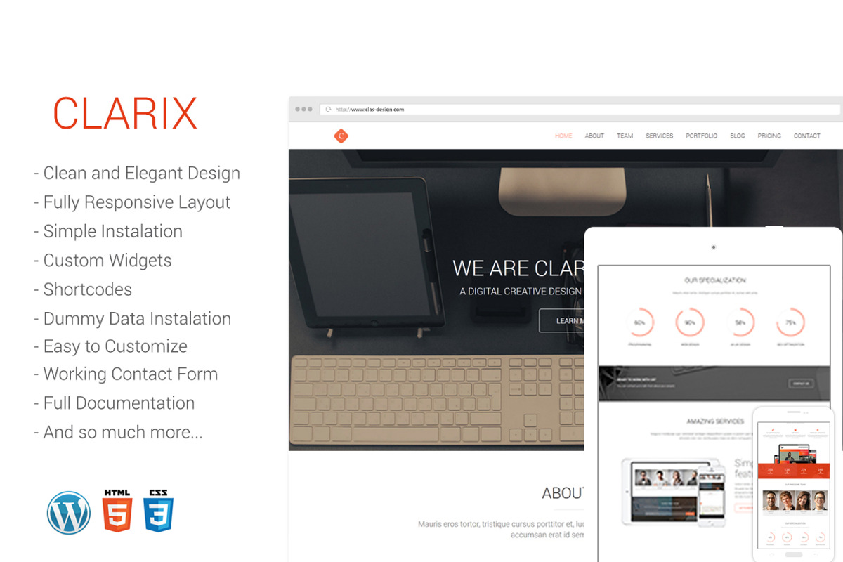 Clarix - Creative Agency WP Theme, a WordPress Template by clasexchange (Photo 1 of 4)