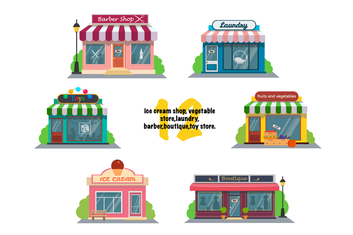 Store and shop facade flat icons, an Object Graphic by BSVIT (Photo 2 of 3)