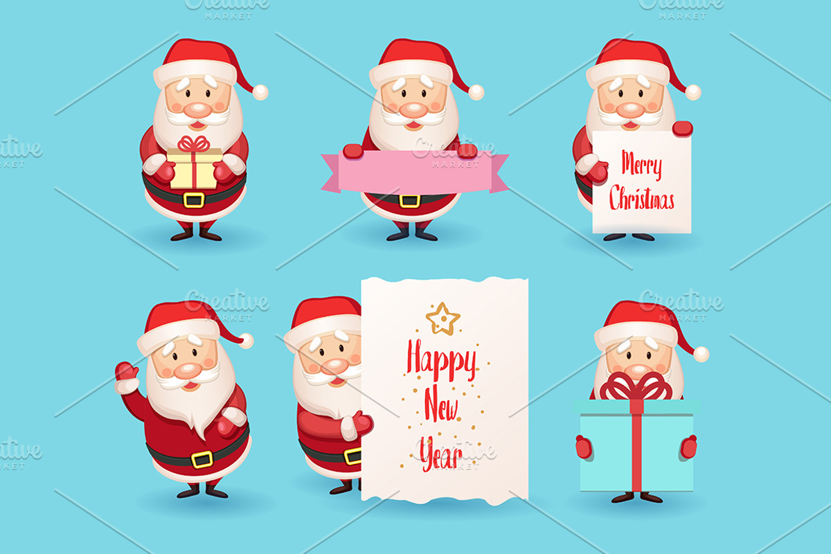 Set of cute cartoon Santa Claus, a Decorative Illustration by Nikelser