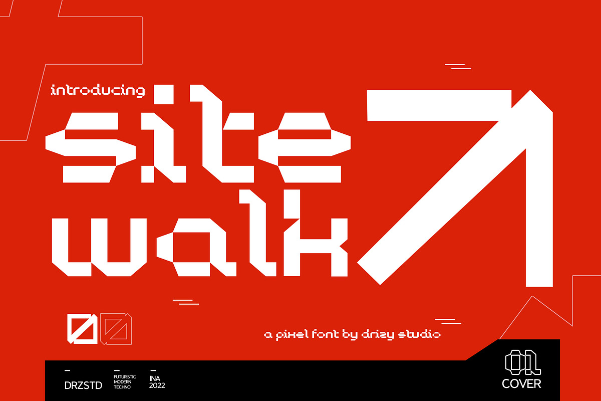 Sitewalk – Futuristic Pixel Font, a Sans Serif Font by Drizy (Photo 1 of 9)