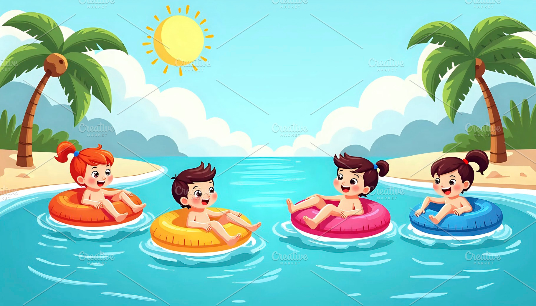 Illustrate a flat cartoon vector sce, a Photo by LOGOCREATIVE