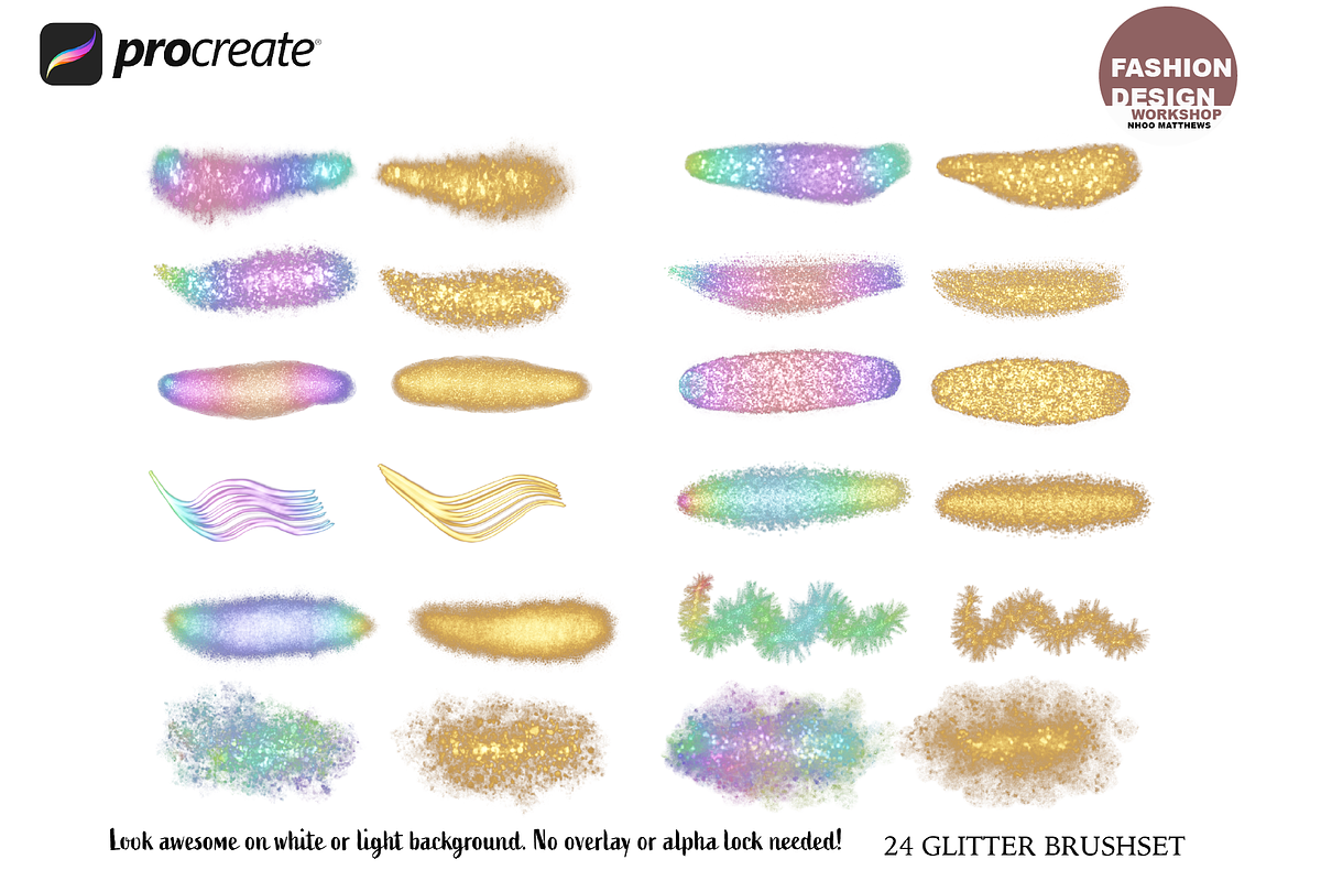 Procreate 24 Pretty Glitter Brushes, a Brush Add-On by Fashion Workshop Bkk (Photo 2 of 8)