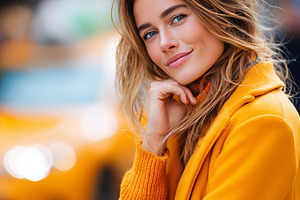 Smiling young woman in stylish coat, a Person Photo by MistyDay