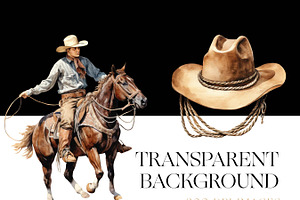 Watercolor Cowboy Clipart, Wild West