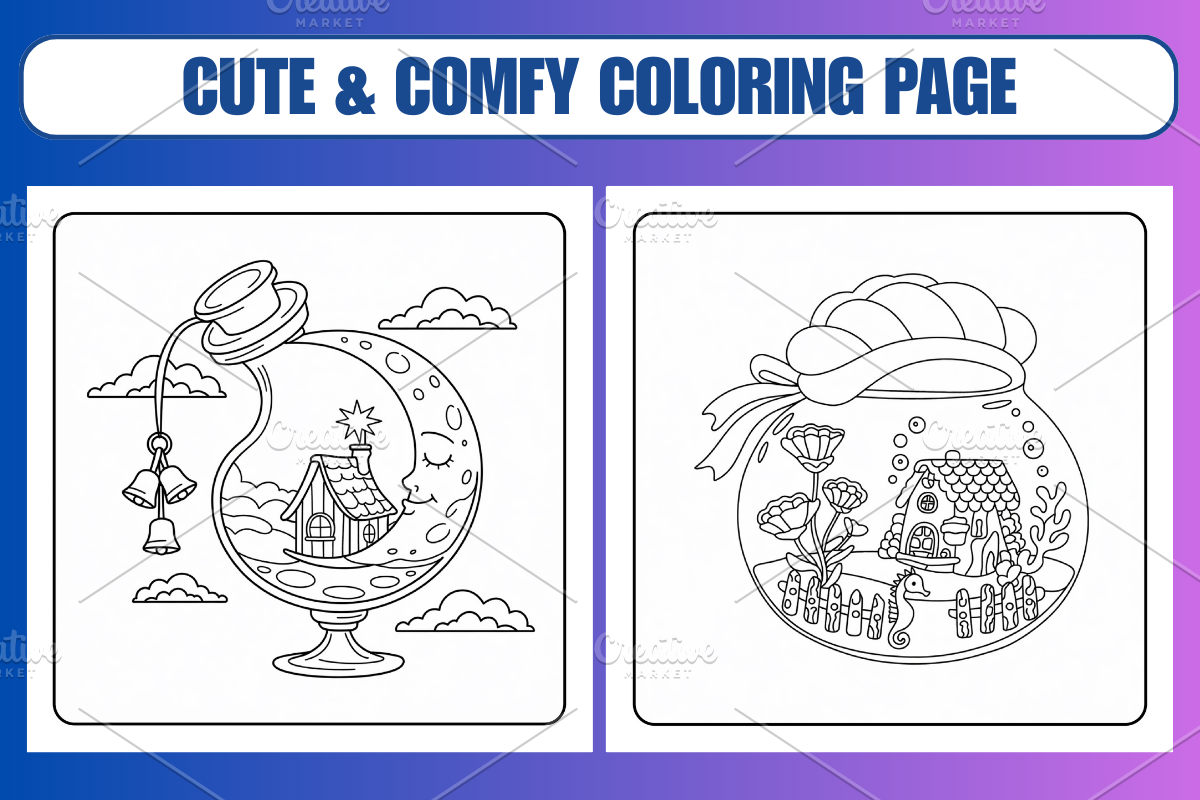 Fairy Bottle Cottage Coloring Pages, a Decorative Illustration by Coco Bloom (Photo 5 of 6)