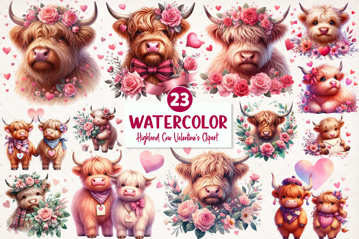 Highland Cow Valentine's Day PNG, an Illustration by SinaCreation (Photo 1 of 5)