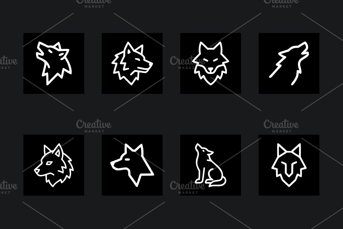 20 Outline Wolf Head Logos Bundle, an Animal Illustration by Vectorium Studio (Photo 5 of 5)