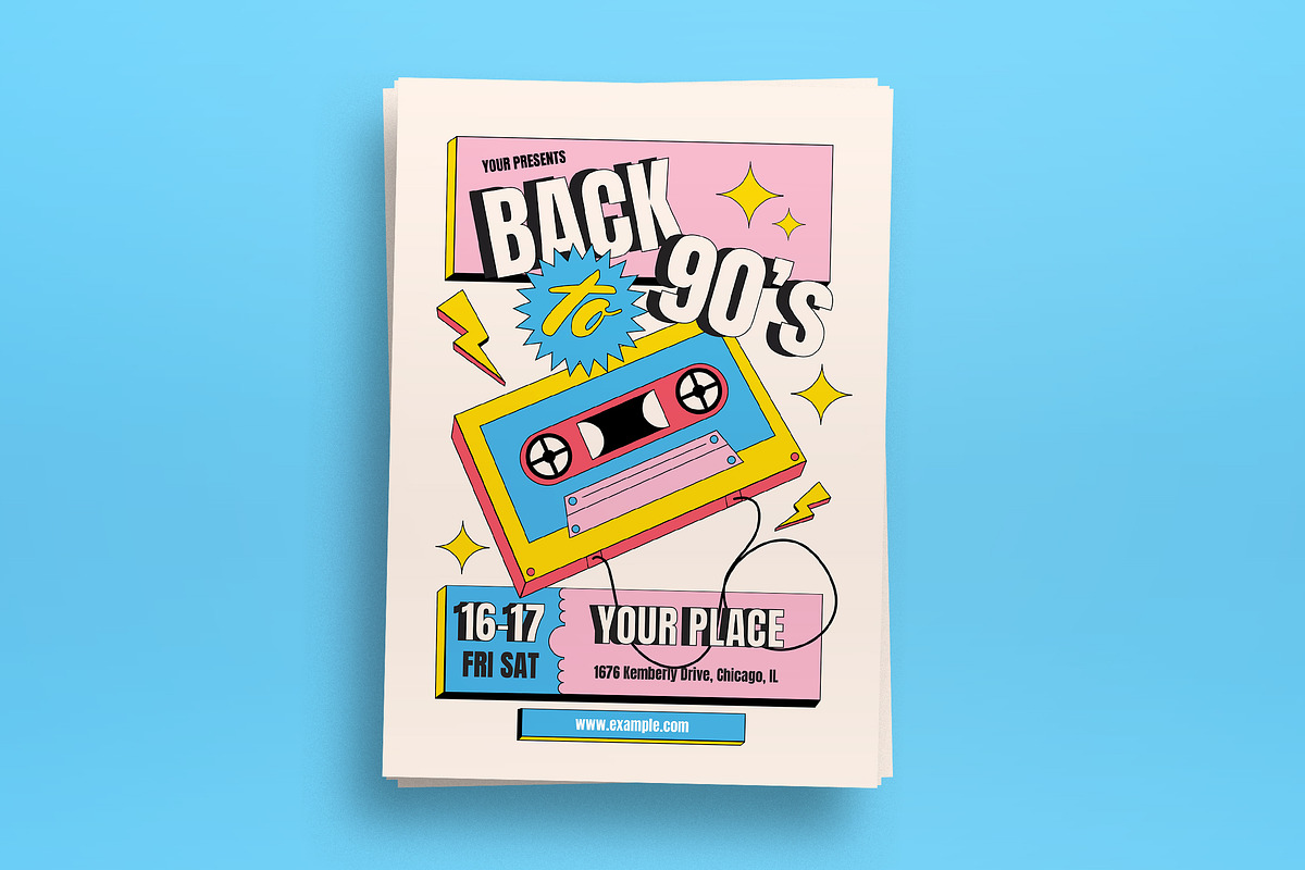 Cream Retro 90s Music Festival Flyer, a Flyer Template by graphicook (Photo 3 of 3)