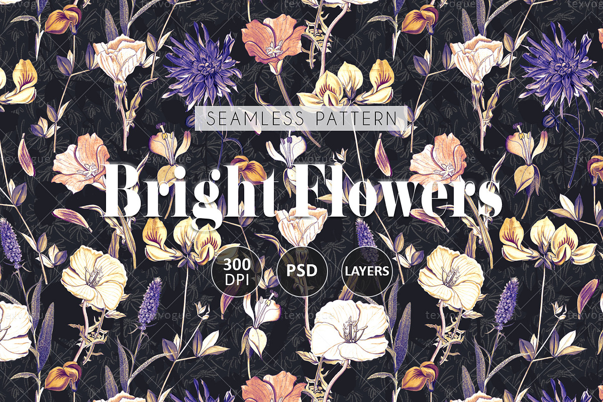 Bright Flowers - Seamless Patterns, a Pattern Graphic by texvogue (Photo 1 of 9)