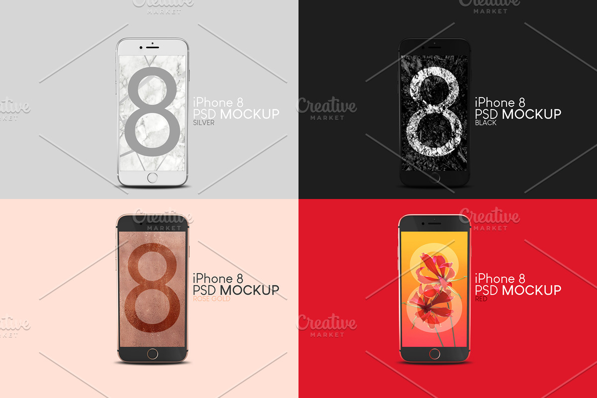 Multiple Colors iPhone 8 PSD Mockups, an iPhone Mockup by Sinlatown (Photo 3 of 11)