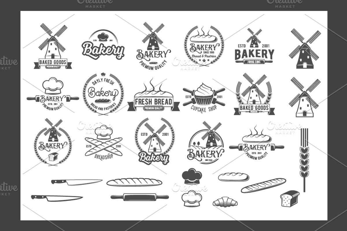 Collection of vintage bakery logos, a Branding & Logo Template by Alex_Ivanov