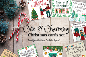 Cute & Charming Christmas Cards Set, a Card Template by WynterLife Studio