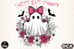Halloween Vintage Ghost Boho Flowers, an Illustration by DreamCafeArt