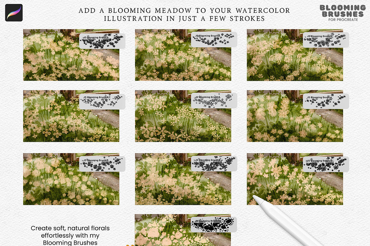 Blooming Brushes for Procreate, a Brush Add-On by Julia Dreams (Photo 3 of 6)