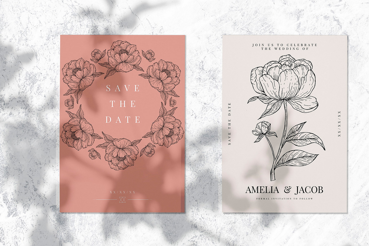Black Outline Peony Flowers Set, an Illustration by ArtIrisArt (Photo 6 of 13)