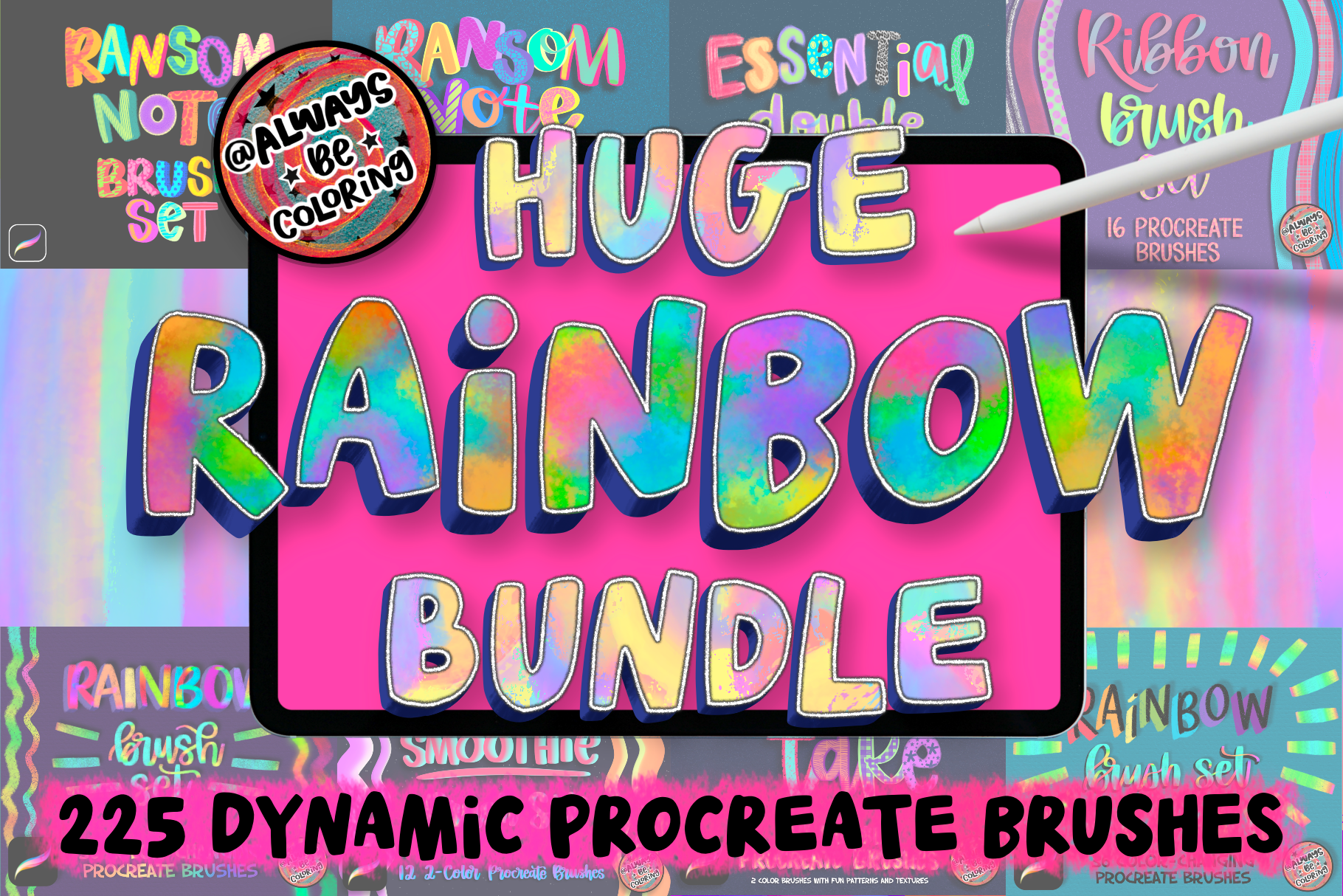 Huge Procreate Rainbow Brush Bundle, a Brush Add-On by AlwaysBeColoring