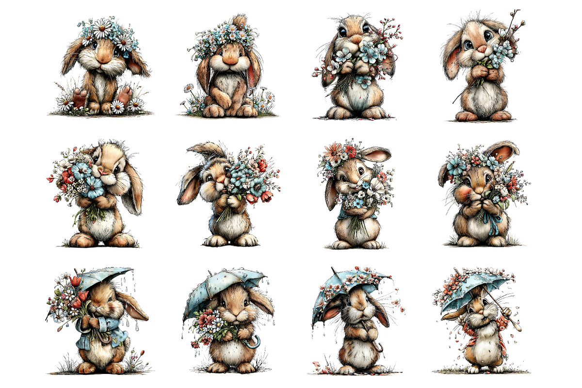 Whimsical Spring bunny clipart, an Illustration by SinaCreation (Photo 2 of 11)
