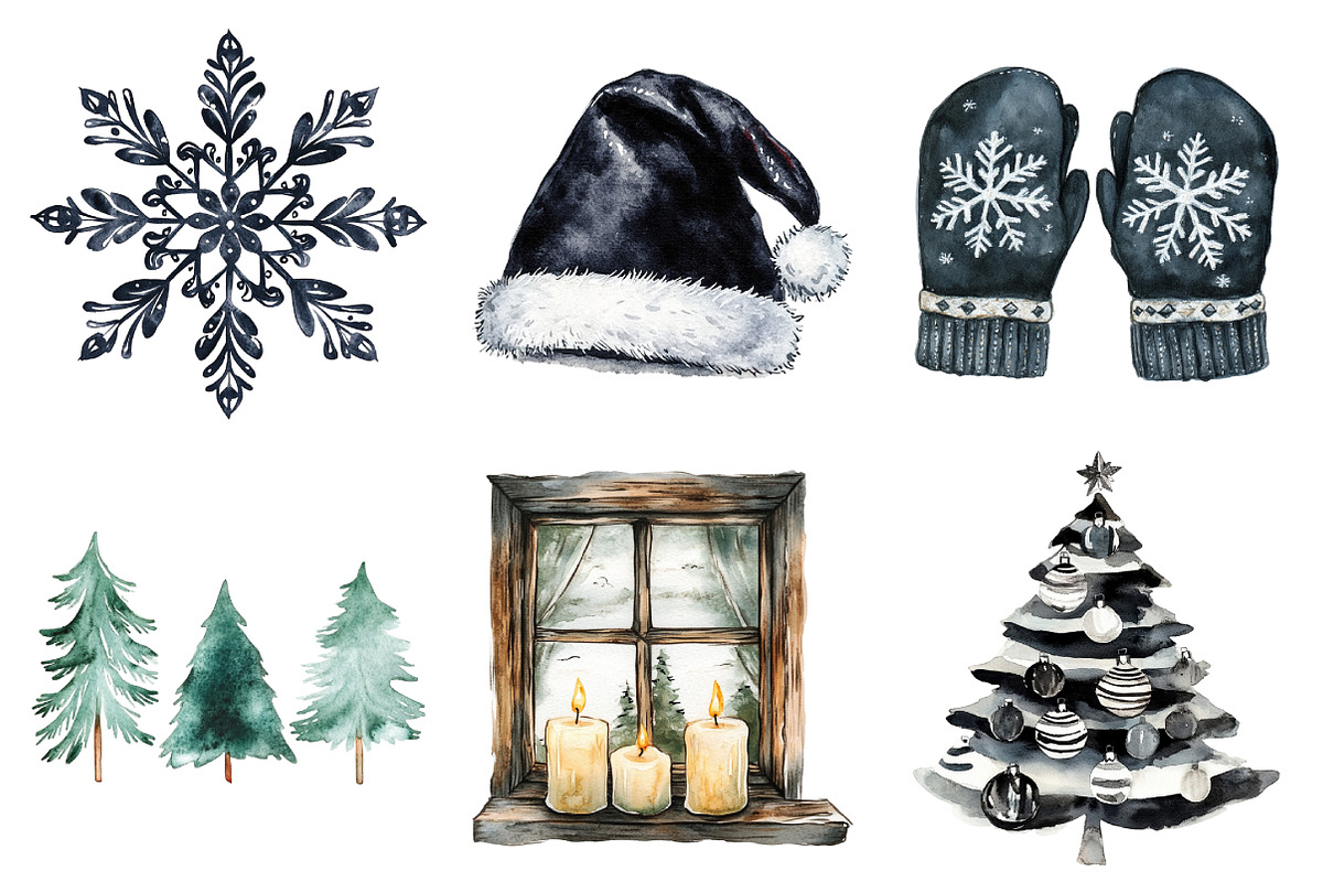 Black and White Christmas Clipart, an Illustration by Daily.Designs (Photo 2 of 5)