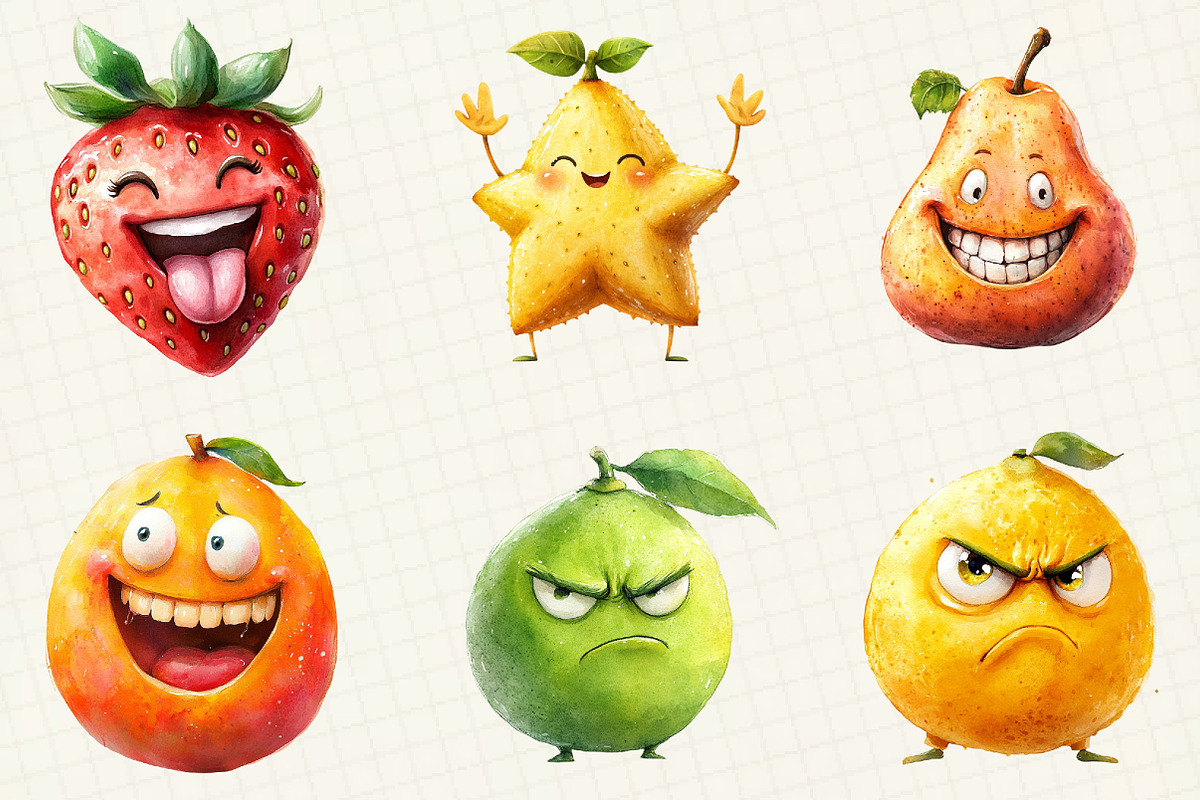 Funny Fruits Sublimation Clipart, an Illustration by OK Design (Photo 4 of 5)