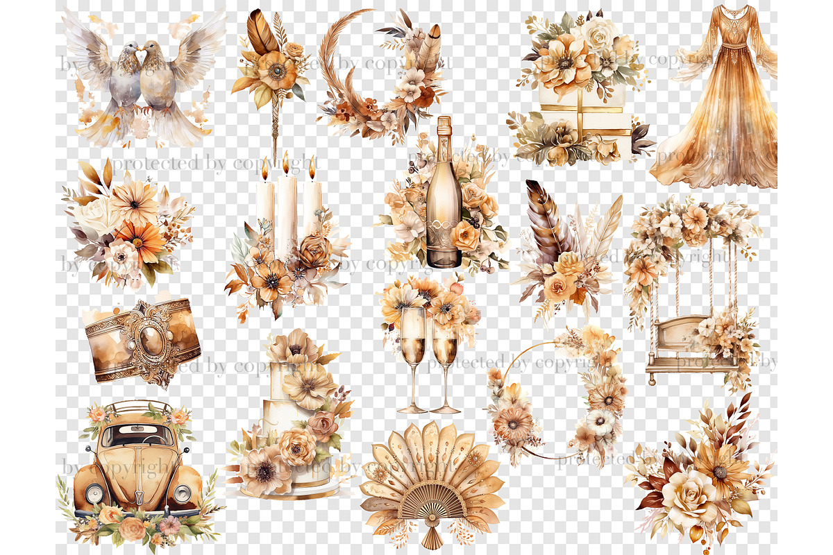Boho Wedding Clipart | Bridal PNG, a Decorative Illustration by GlamArtZhanna (Photo 5 of 5)