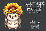 Cute Hedgehog & Sunflower Clipart, an Illustration by Rose Art (Thumbnail 5 of 7)