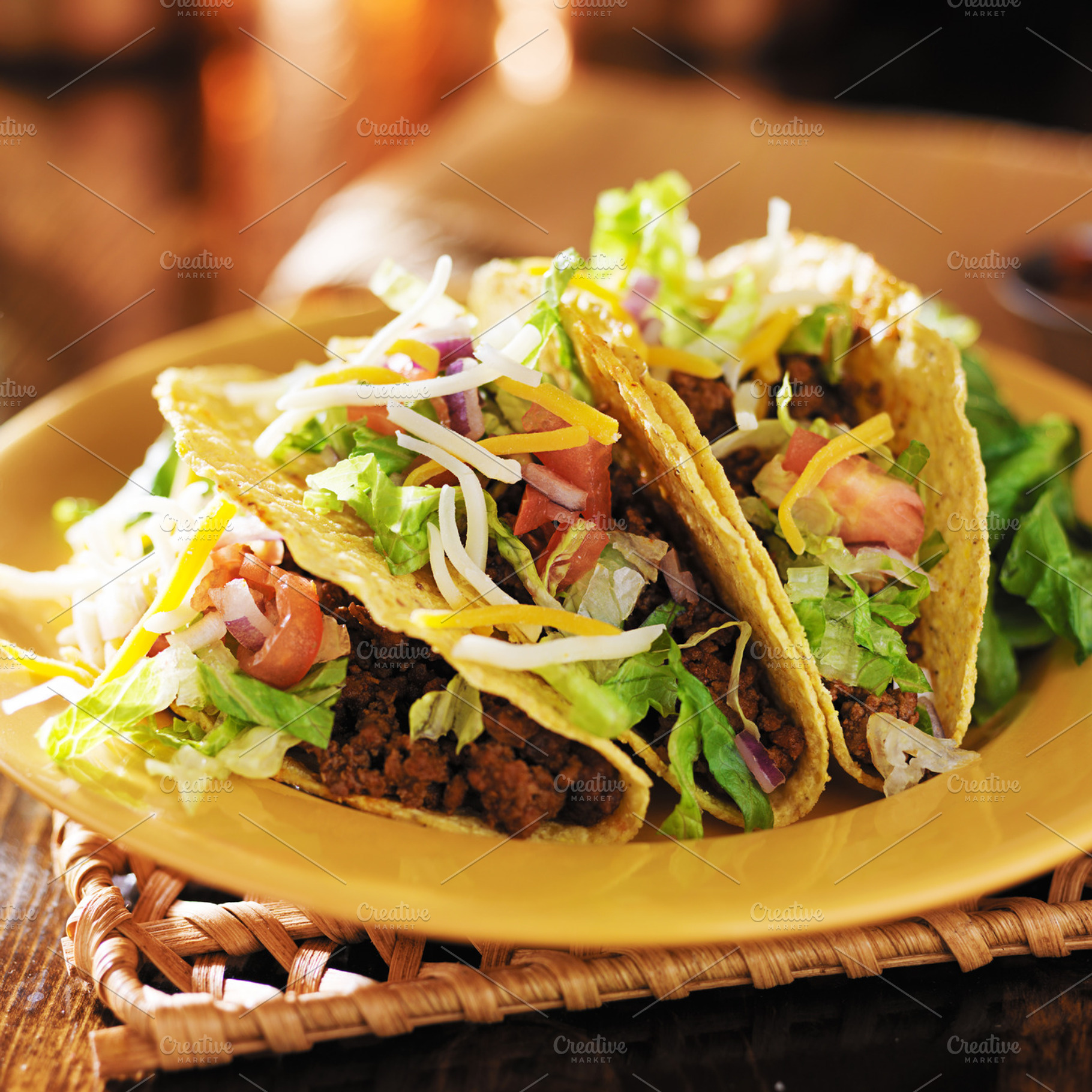 three mexican beef tacos, a Food & Drink Photo by RezArt