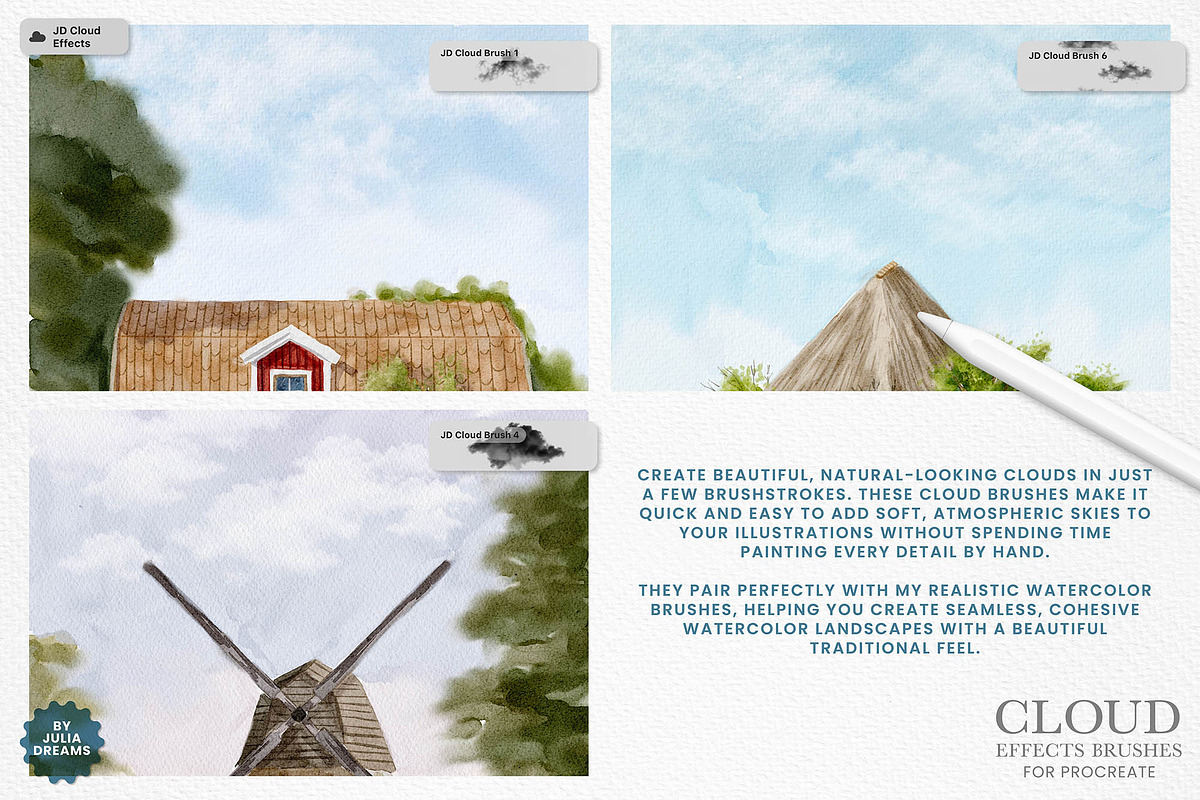 Cloud Effects Brushes for Procreate, a Brush Add-On by Julia Dreams (Photo 3 of 3)