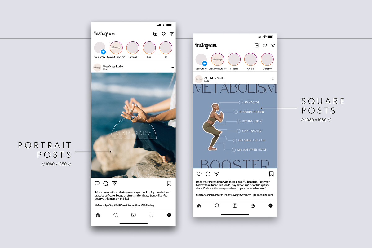 Wellness IG Canva Pack: 90+ Posts, a Social Media Template by Glow Muse Studio (Photo 5 of 9)