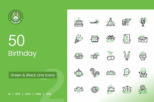 Birthday Green & Black Icons, an Icon by IconBunny