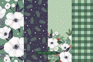 Christmas Flowers. Seamless Patterns