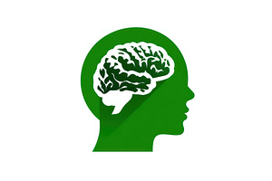 Green human head silhouette with white brain illustration inside, a Holiday Photo by José Manuel Gelpi