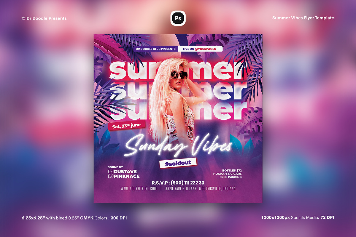 Summer Vibes Flyer & Social Media, a Flyer Template by iDoodle Studio