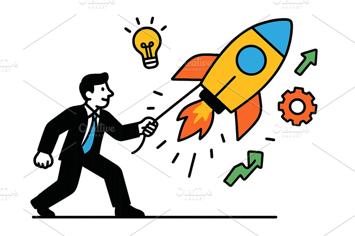 Businessman launching a rocket, a Finance Illustration by ZinetroN
