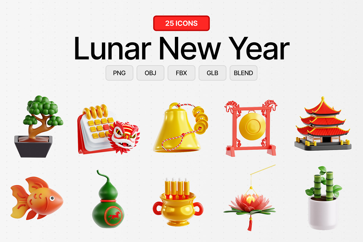 Lunar New Year 3D Icon Set, an Object 3D Model by Eklip Studio (Photo 1 of 3)