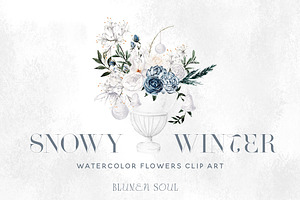 Snowy Winter watercolor flowers