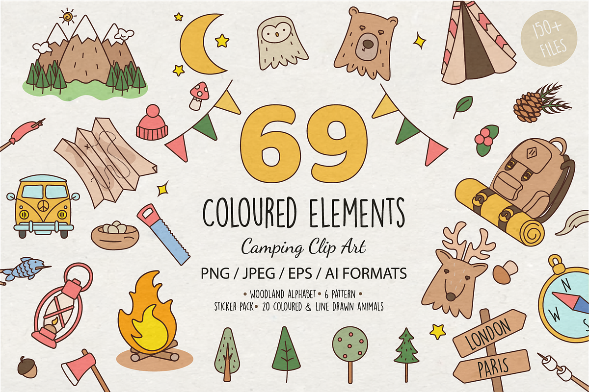 Cute Camping Doodles Vector Graphics, an Animal Illustration by Vibérains (Photo 1 of 13)