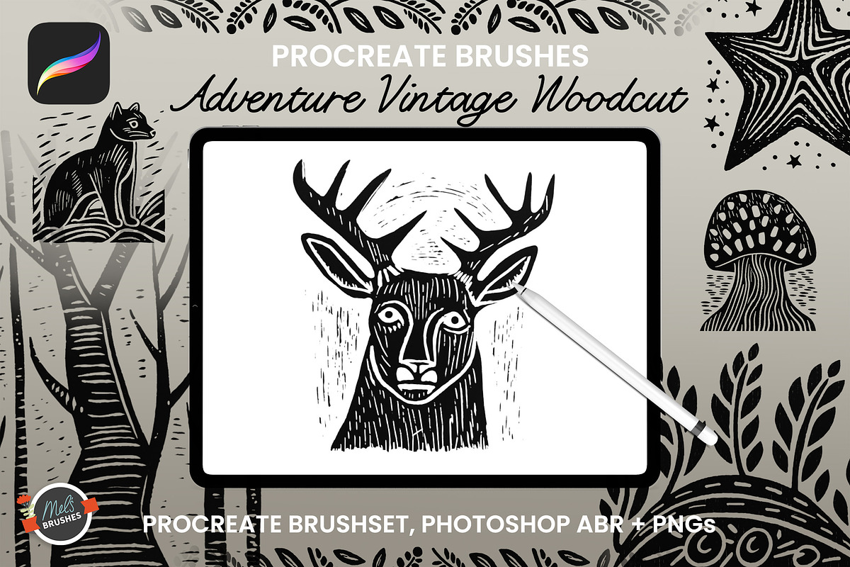 Vintage Adventure Woodcut Brushes, a Brush Add-On by Mels Brushes (Photo 1 of 3)