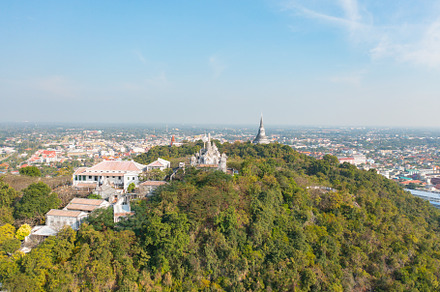 Aerial top view of Phra Nakhon Khiri Historical Park or Khao Wan, a Background Photo by Tampatra