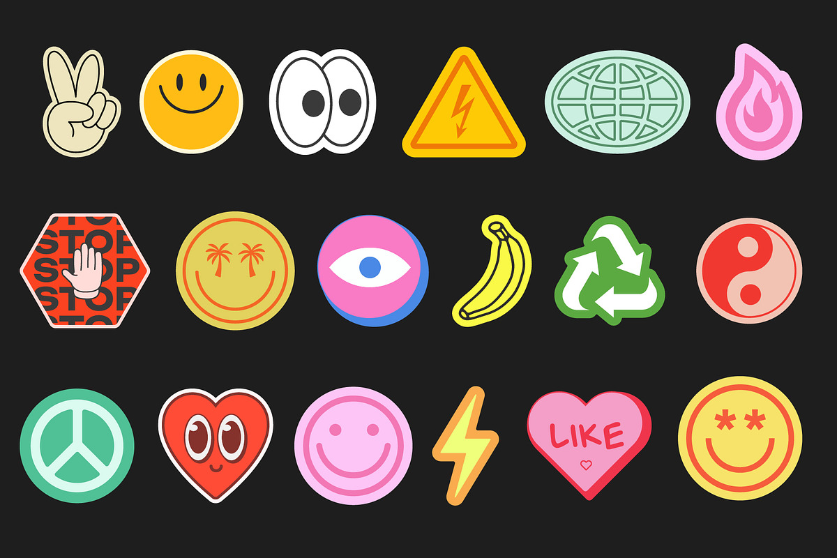 COOL Y2K STICKERS VECTOR SET, a Decorative Illustration by craftlove (Photo 2 of 12)
