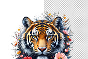 Tiger's head and colorful flowers., an Animal Illustration by yod67 (Thumbnail 2 of 9)