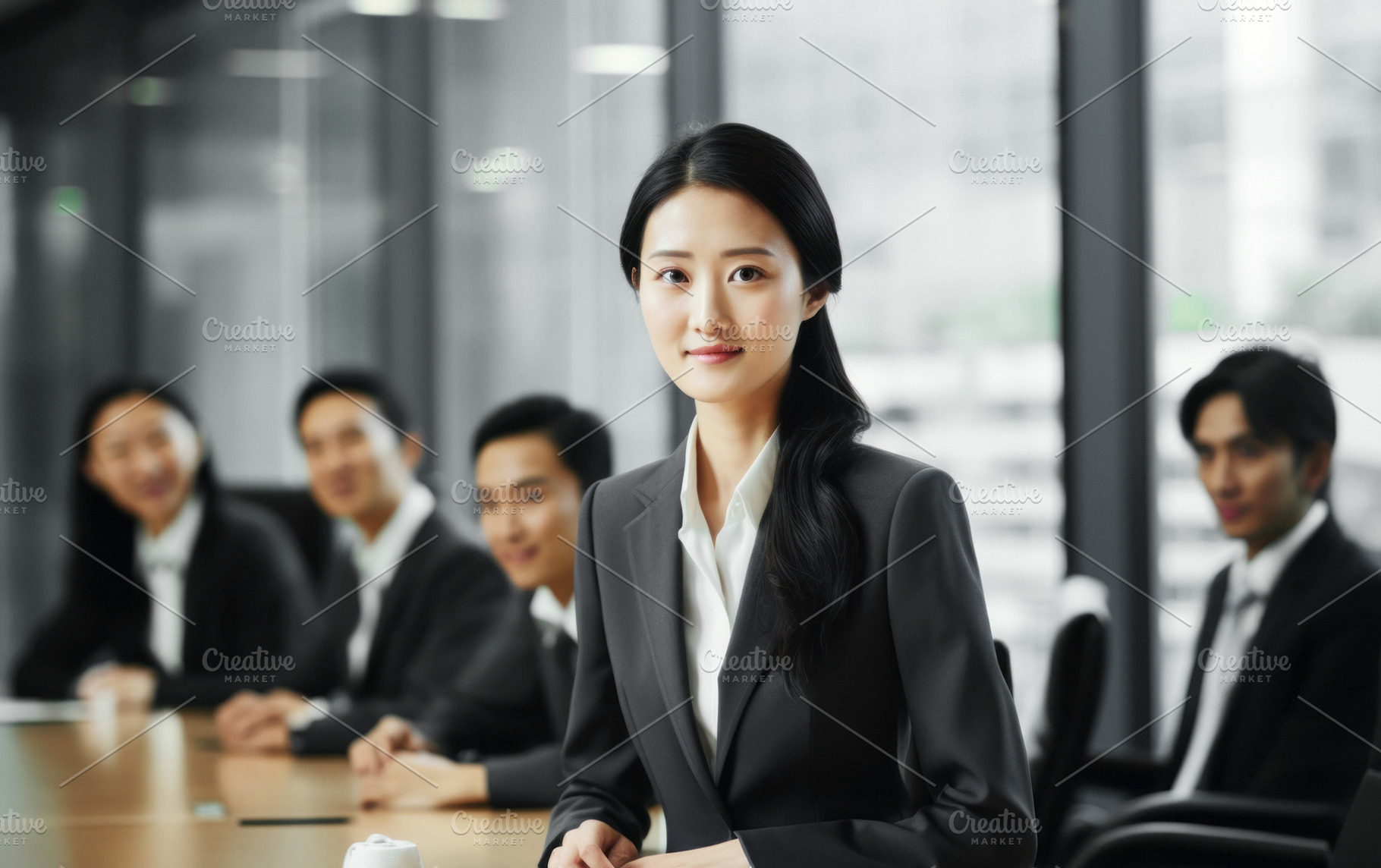 Asian young female CEO leading a diverse boardroom meeting in office, symbolizi, a Person Photo by zakiroff