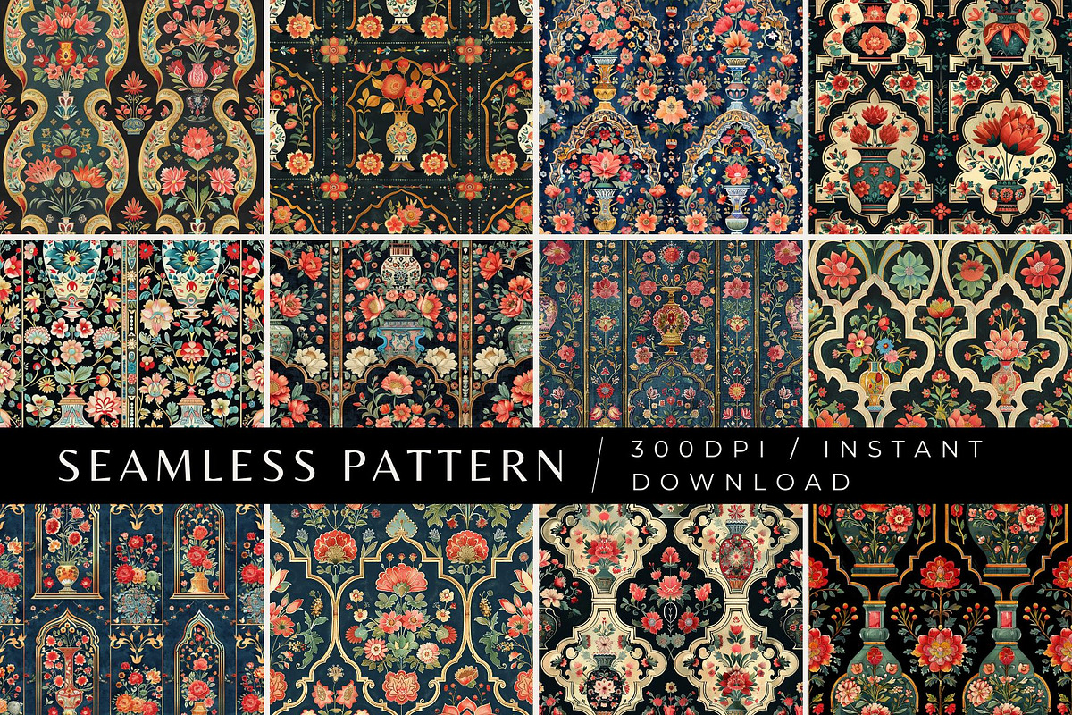 12 Eliza's Persian Gardens Patterns, a Pattern Graphic by Inknfolly (Photo 1 of 7)